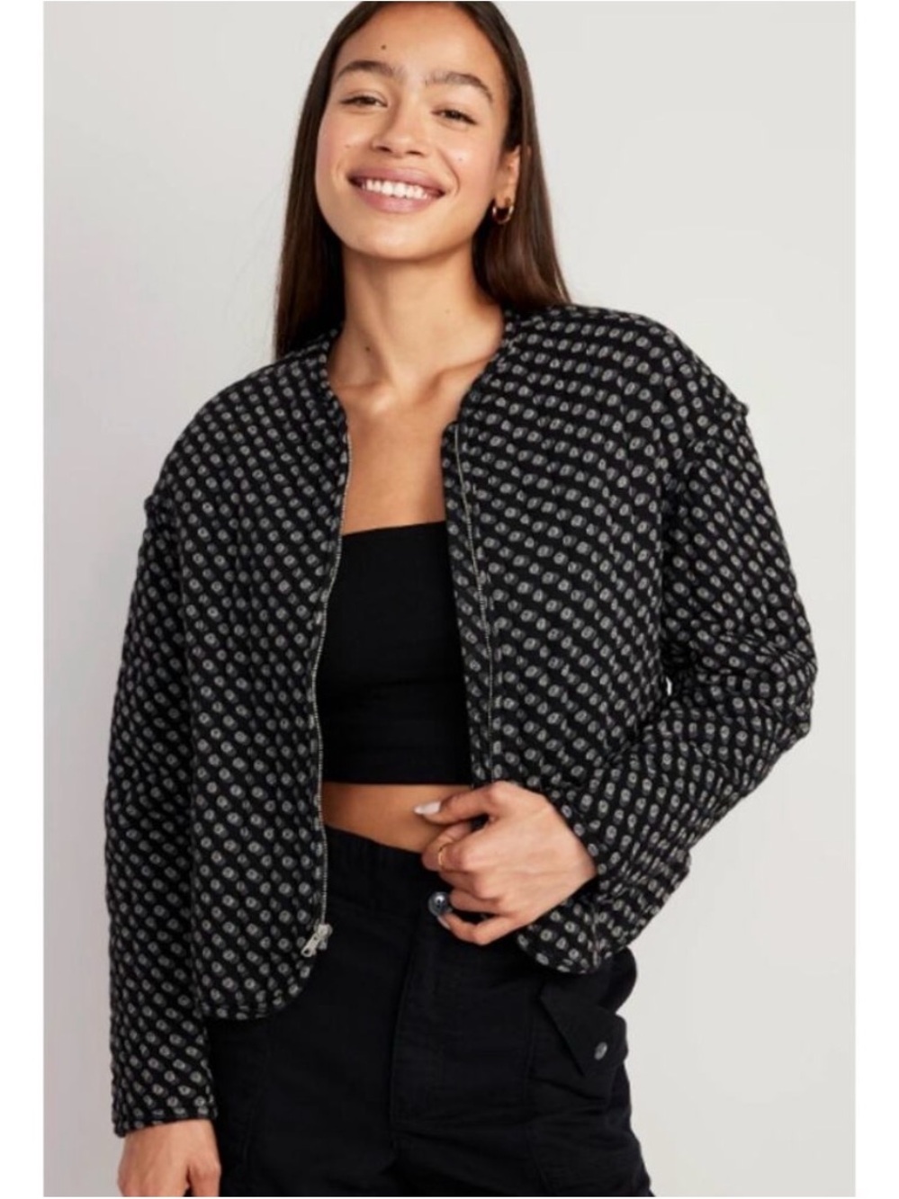 Old Navy Quilted Black and patterned Bomber Jacket